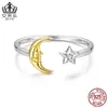 Evelle Nuevo Anillo Abierto Estrella Luna Joker Anillo Ajustable Plata de Ley s925 Anillo de Moda Joyería Al por Mayor Mujeres
