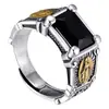 Anillo de virginidad retro con acabado desgastado transfronterizo para hombre con incrustación de piedra negra en vivo personalidad masculina hip-hop moderno punk anillo venta al por mayor