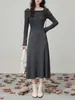 Nuevo Vestido de Punto Rojo de Manga Larga Otoñal, Falda Elegante a la Cintura, Ropa para Casa para Mujer con Abrigo