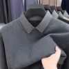 Camisa gruesa de invierno para hombre, estilo nuevo, con forro polar, imitación de dos piezas, cuello camisero, top de punto cálido de color liso