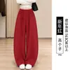 Pantalones marrones de pierna ancha para mujer, nuevo estilo otoño 2026, talla grande, corte holgado, efecto adelgazante, pantalones de sicomoro, pantalones deportivos tipo plátano