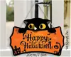 Gato Negro Mirón de Halloween Transfronterizo Cartel Colgante de Madera Festivo con Cuerda Decoración Festiva Adorno Colgante Promocional para Porche