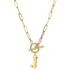 Europa y Estados Unidos cadena de clip de hebilla Ot transfronteriza collar con colgante de 26 letras inglesas cadena de clavícula femenina de acero inoxidable oro de 18K