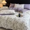 Conjunto de quatro peças de algodão puro espesso de alta gramatura e linho original estilo ins retrô com estampa floral de gaze plissada conjunto de três peças para dormitório