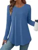 Top Europeo y Americano de Amazon para Mujer de Manga Larga con Ceñido a la Cintura, Camisa de Cuello Redondo Adecuada para Leggings en Otoño, Dobladillo Curvo