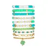 Europa y América. Pulsera Verde del Día de San Patricio Apilada con Cuentas de Arcilla Suave, Decoración de Colgante Hecho a Mano de Trébol de Cuatro Hojas de Buena Suerte