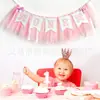 Banner Temático de Lazo para Silla Alta de 1 Año, Bandera para Fiesta de Primer Cumpleaños, Topper para Pastel, Sombrero de Cumpleaños Uno/Dos, Corona