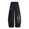 Calça Jogger Blacklists Retro Americano Ano do Serpente Estampa de Strass Cimiterio Unissex Street Dance Solta de Perna Larga Casual