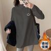 Camisa de veludo com gola meia alta, feminina, outono e inverno, comprimento médio, escondendo a bunda, manga comprida, solta, empilhada, suéter, camiseta, top