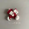 Bufanda de Punto Roja Navideña y de Año Nuevo para Niños, Calentador de Cuello Lindo con Pompón Cálido de Otoño e Invierno para Niños y Niñas, Bufanda Cruzada