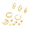 6 pares de aretes de traje estilo europeo y americano dorados retro en forma de C personalidad exagerada geométricos en forma de corazón redondos de retención de color venta al por mayor