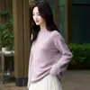 Suéter grueso, lujoso, de alta gama para mujer, mezcla de seda y cachemira, con cuello redondo, forro interior de felpa texturizada, un top elegante para el invierno