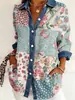 2026 Nova Camisa Patchwork Estilo Europeu e Americano com Estampa Floral 3D para Mulheres, Jaqueta Cardigã Versátil de Manga Longa Moda Primavera