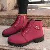 Nuevas botas cortas de tacón grueso para otoño e invierno, botas de mujer con cordones y punta redonda, botas cortas de tacón alto grueso de material gamuza