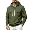 Sudadera con capucha estilo ropa de trabajo europea para hombre, de talla europea, con cordones de contraste, doble bolsillo, corte holgado, hombro caído, talla grande