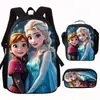 Princesa de Hielo y Nieve Elsa Mochila Escolar Mochila Infantil de Jardín de Infancia Bolsa de Hombro Impermeable de Gran Capacidad Estuche Juego de Tres Piezas
