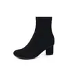 Botines elásticos de gamuza para mujer, botines ajustados para otoño e invierno, punta redonda, cremallera lateral, tacón medio grueso, botines elásticos para mujer, talla 42 botas de talla grande
