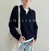M1U Estilo Old Money Tricô Polo Outono e Inverno Lã Australiana Manga Longa Tricô Solto para Mulheres
