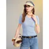 Camiseta Polo de Punto con Cuello de Tijera y Cuello en U, Transpirable y Amigable con la Piel, Serie Miu Annaspeak, Algodón de Seda/Lana de Seda Brillante
