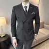 Traje de Lana Otoño e Invierno para Hombre de Doble Botonadura Traje Grueso Ni Zi Ajustado Estilo Británico Formal