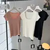 Camiseta de punto de manga corta con cuello en U de seda de morera Tencel Piel de Ángel