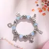 Pulsera Elástica de Aleación de Vidrio Fresca para Todas las Estaciones, Pulsera Mixta de 6 Colores con Colgante, Suministro al Por Mayor