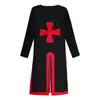 Casaco Masculino Medieval Acinturado Casaco Renascentista de Halloween Top Patchwork Dividido Cosplay Cavaleiros Templários