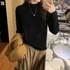 Camiseta base de punto suave y agradable para la piel de cuello medio alto para mujer, suéter de punto holgado para otoño e invierno, top estilo coreano