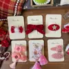 Novo Estilo Coreano Vermelho Ano Novo Doce Laço Grampo de Cabelo Tecido Feito à Mão Crianças Lateral Franja Quebrada Presilha para Mulheres