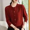 Suéter de tricô de manga comprida para mulheres de meia-idade, suéter fino curto da moda, malha elegante para mulheres de meia-idade e idosas