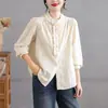 Camisa Artística de Algodão Bordada Outono 2026 Estilo Francês Gentil Blusa Feminina