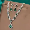 Conjunto de Collar y Pendientes de Gota de Agua Incrustados con Diamantes Verdes, Superventas Transfronterizo, Cadena para Clavícula de Lujo Ligero y Gama Alta, Joyería de Moda y Versátil