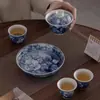 Azul y Flor de Hibisco Individual Tapa de Tres Talentos Tazón Cerámico Taza de Té Taza de Maestro Juego de Té Kung Fu traje Tazón de Té para Visitante