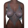 Sexy Cadena Corporal con Borlas Largas Sujetador Pedrería Azul Moda Exquisita Cadena para el Pecho Bikini Top Ropa de Club Nocturno para Mujer