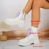 Botas Martin bicolores preto e branco com cadarço e zíperes duplos nas laterais, botas de motociclista de sola grossa, estilo feminino, botas curtas femininas de comércio exterior