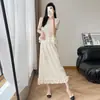 Vestido Plissado Estilo Miyake Falso Duas Peças para Mulheres, Verão com Borda Franzida, Esconde a Barriga, Emagrecimento, Estilo Suave, Saia Longa Plissada