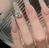 Modelo Doméstico Mais Vendido Combinação de 10 Peças de Manicure Doce Estampa de Leopardo Desenho Animado Longo Strass Gato Francês Olho de Gato Unhas Usáveis Atacado