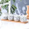 Comercial de Lanchonete e Cozinha Doméstica Resistente a Altas Temperaturas Azul Retrô e Branco Porcelana Pote para Temperos, Pote para Sal, Recipiente para Pimenta, Colher, Pote para Molho e Vinagre, Bandeja