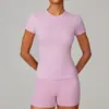 Camiseta Personalizada de Secado Rápido Ropa de Yoga Manga Corta Top de Fitness Cubierta Deportiva para Correr al Aire Libre Manga Corta para Mujer 8455