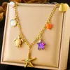 Moda Retro Cross-border Novo Azul Turquesa Amor Sol Mang Estrela Gota Óleo Olhos Pingente Corrente Aço Inoxidável Colar