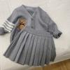 Traje de niña 2024 primavera y otoño nuevo estilo coreano cárdigan de punto para niños falda bebé femenino conjunto casual de dos piezas