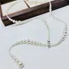 Colar de Pérolas Gradiente Retro Francês para Mulheres Fivela de Prata S925 Corrente Longa para Suéter Corrente de Clavícula Versátil Elegante com um Toque de Luxo