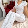 Pijama de manga corta con cuello en V y estampado de amor para mujer, ropa de hogar de gran venta transfronteriza europea y americana, pantalones exteriores, traje de dos piezas
