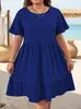 2026 Verano Nuevo Estilo Europeo y Americano Comercio Exterior Transfronterizo Suministro Moda Casual Cuello Redondo Talla Extra Vestido de Manga Corta para Mujer Verano