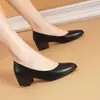 Sapatos de Couro de Salto Baixo Femininos Salto Médio Roupa de Trabalho Formal Salto Baixo Comissária de Bordo Femininos Primavera Outono Sapatos de Trabalho Pretos Sapatos Individuais Profissionais Femininos