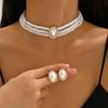 Exportación Transfronteriza Nuevo Estilo Elegante Francés Set de Collar y Aretes de Perla Imitación Multicapa Elegante Lujo Accesible Joyería Versátil