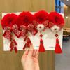 Anel de Cabelo de Pelúcia Vermelho para Crianças Corda de Cabelo Vermelha Nova Corda de Cabelo de Ano Novo para Meninas Flor de Cabelo Estilo Chinês Cabelo de Hanfu Traje Tang