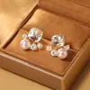 Pendientes de Moda Exquisitos con Aguja de Plata S925 Estilo Coreano Elegantes Pendientes de Moda con Perla y Circonita Pendientes Mismo Estilo Xiaohongshu para Mujer