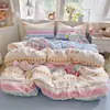 Juego de ropa de cama fresco y sencillo para dormitorio, agradable para la piel y suave, gasa abullonada, juego minimalista de cuatro piezas