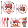 Nuevos Suministros para Fiesta de Camión de Bomberos Decoración de Cumpleaños Diseño de Fiesta Accesorios Platos de Papel Vasos de Papel Mantel Servilletas de Papel Banderín